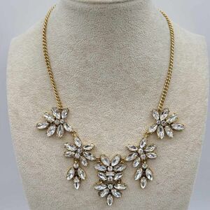 J Crew Factory Clear Crystal Gold Tone Statement Necklace NWT!  NEW!